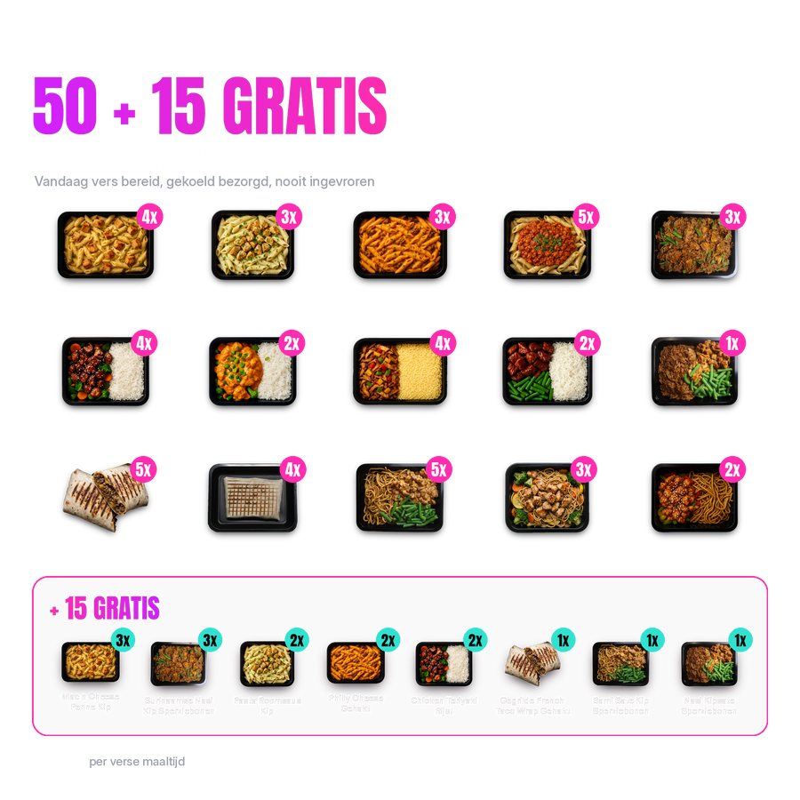 Comfort Maandpakket 50 + 15 gratis: alle 65 hartige verse maaltijden