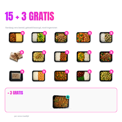 15 + 3 gratis Variatie Pakket Droogtrainen: alle 18 verse maaltijden