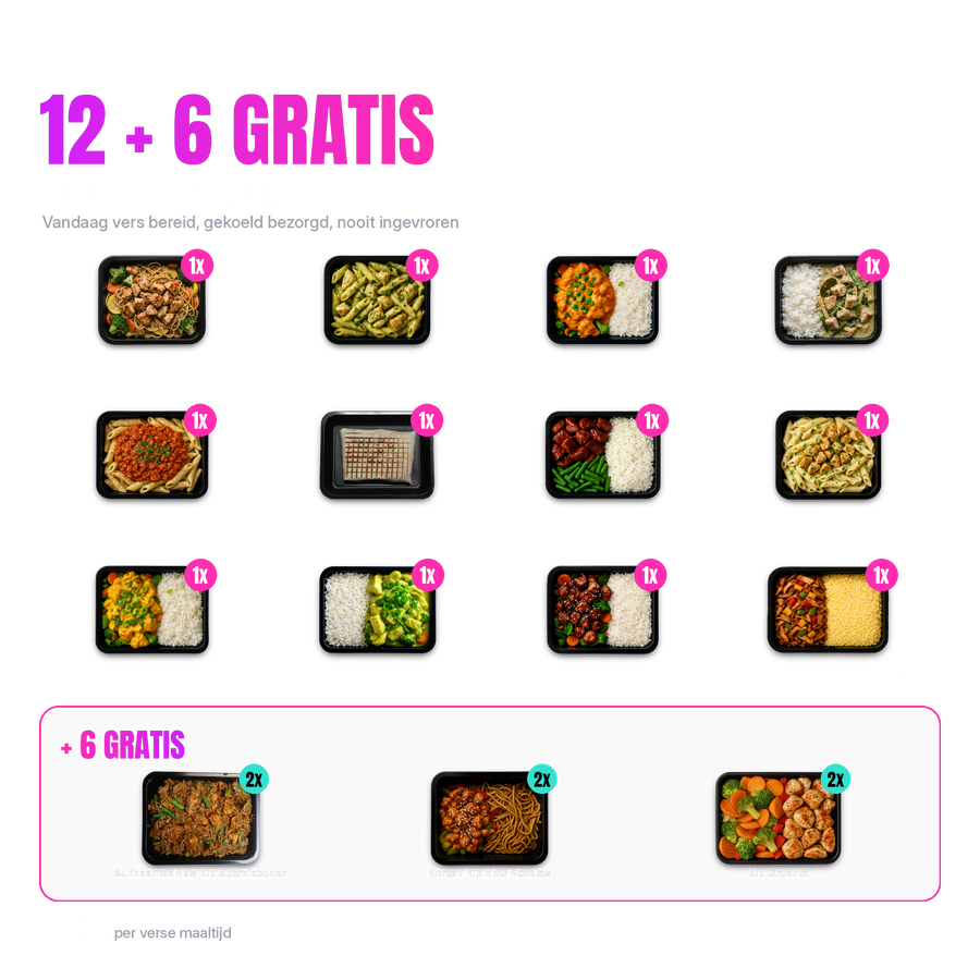 Kickstart Pakket 12 + 6 gratis: alle 18 verse maaltijden